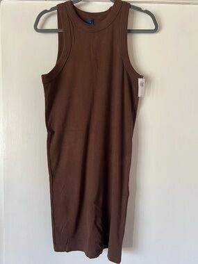 Old Navy Ribbed Sleeveless Midi Dress in Chocolate Brown